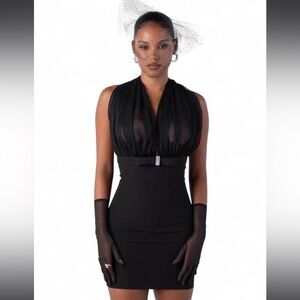 Nana Jacqueline Black Sheer Halter Dress